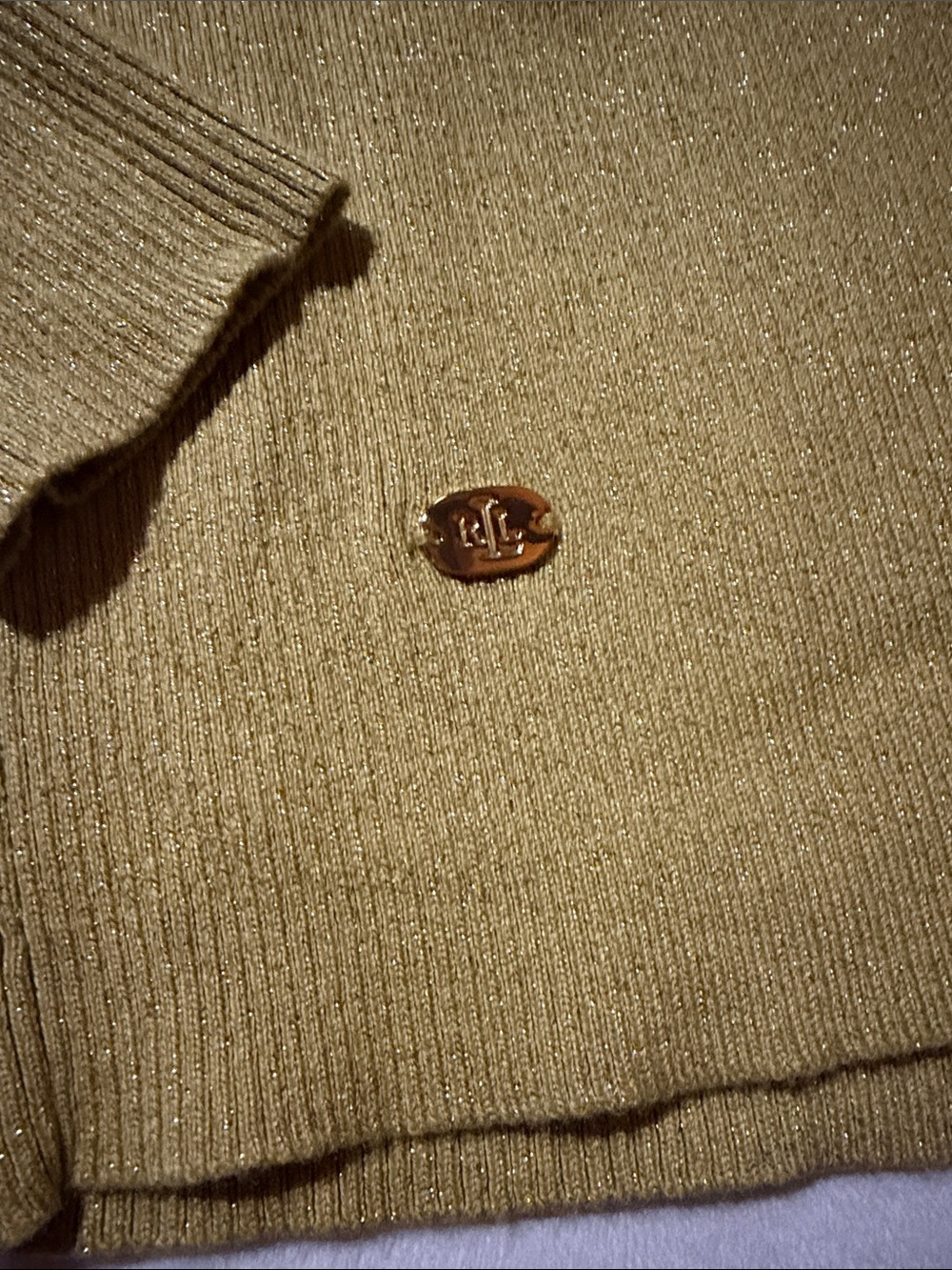 Lauren Ralph Lauren Gold shimmery Turtleneck ribbed knit long sleeve top - Picture 2 of 8